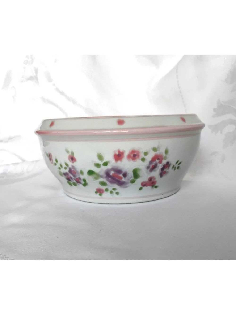 Vintage Hand Painted Ceramic Floral Planter Bowl 8